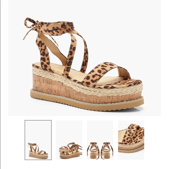 Shoes - Wrap Strap Espadrille Flatforms Leopard Print US Size 6